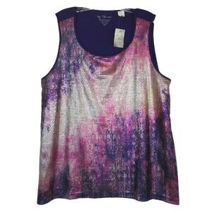 CHICO’S 3 Colored Shine Sequin Tank Top in Victorian Purple Women’s Size XL / 16